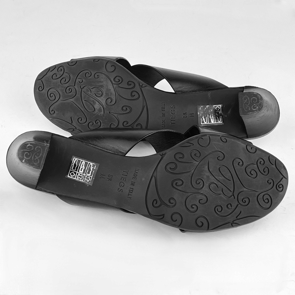 Brighton Tiegs Vacchetta Heeled Sandals Black Leather Silver Hardware Sz 8 Italy - Picture 6 of 9